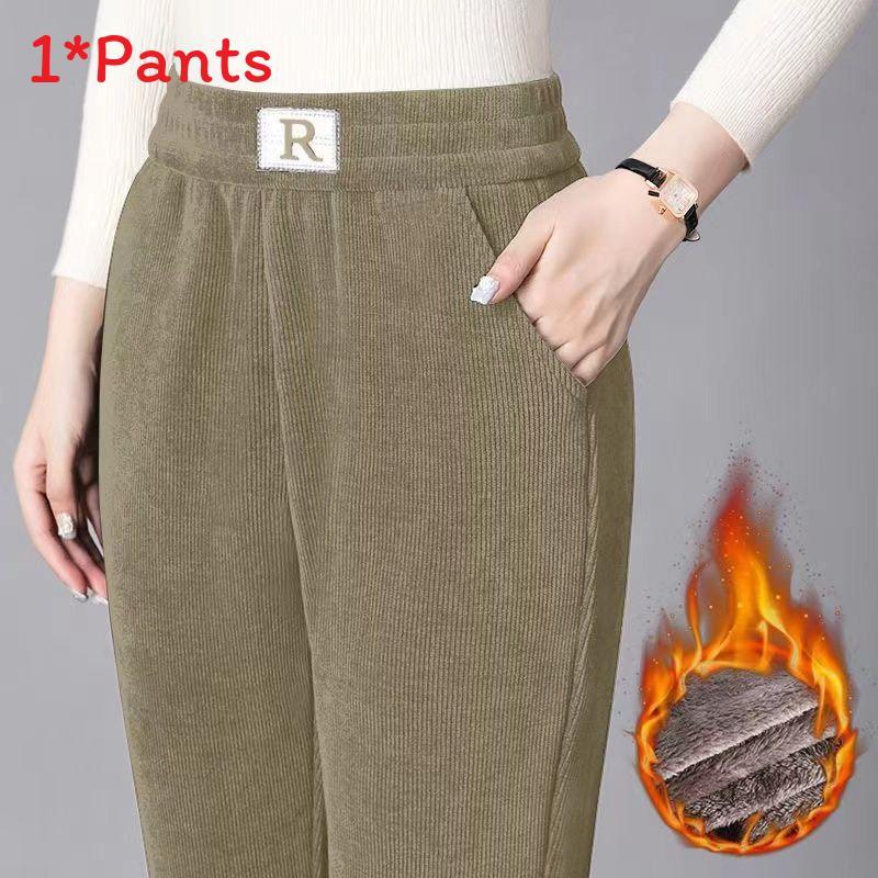 Casual Womens Thick Fleece Pants With High Waist And Pockets For Winter Comfort