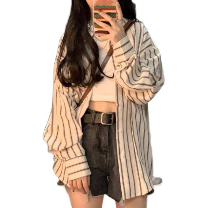Striped Shirt Jacket Women's Spring and Autumn New Korean Design Sense Niche Thin Long-sleeved Cardigan Long-sleeved Top