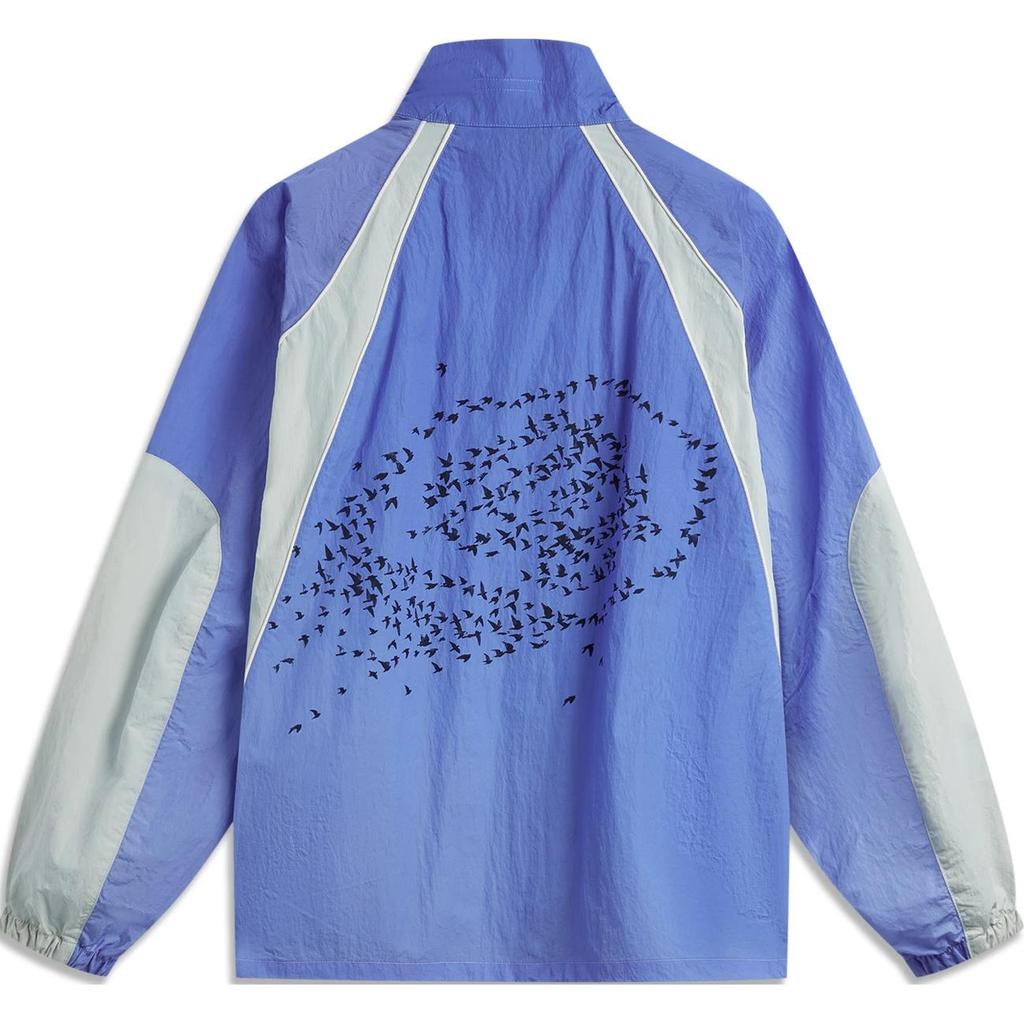 Li-Ning Basketball Series Color Block Letter Zipper Stand Collar Comfortable Breathable Sports Windbreaker Men Outerwear Light-Grey Sky-Blue AFDUC47-1