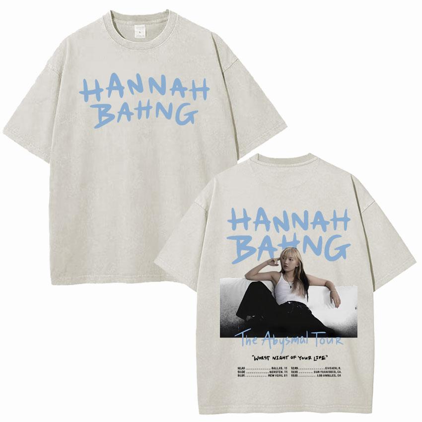 Summer Funny Hannah Bahng Blue Graphics Vintage Washed Tshirt Streetwear Men Harajuku Short Sleeve TShirt Pop Oversized Clothes