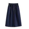DIMANAF 2026 Summer Plus Size Women Skirts Elastic Waist Oversize Casual Lady Long Skirts Denim Cotton Solid Blue