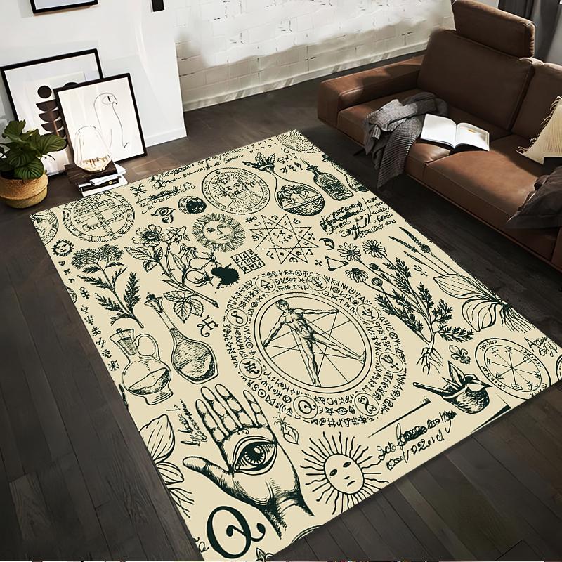 Mystic Symbols and Figures Rug Non-slip Rug Suitable for Living Room and Bedroom Sofas