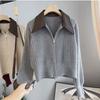 Premium lapel sweater jacket women's autumn and winter new zipper short outer wear temperament knitted cardigan top