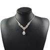 Luxury Zircon Flower Jewelry Set Geometric Drop Necklace Earrings Bracelet 3PCS