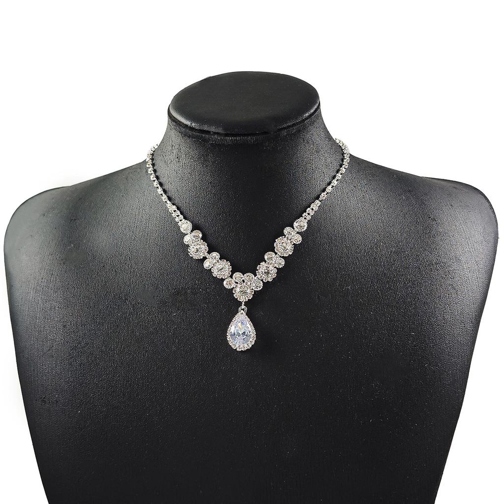 Luxury Zircon Flower Jewelry Set Geometric Drop Necklace Earrings Bracelet 3PCS