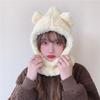 Bear hat women's winter scarf gloves three-piece cotton fleece integrated hooded cute thickened warm ear protector cotton hat