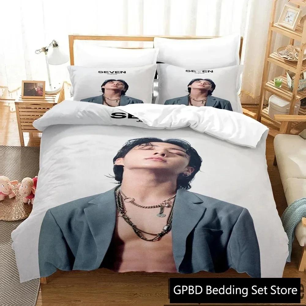 3D-Druck Kpop Jeon Jung Kook Album Bettwäsche-Set Doppel Einzel King Bettbezug Steppdecke Kissenbezug Jungen Mädchen Erwachsene Schlafzimmer 70x133cm 3pcs