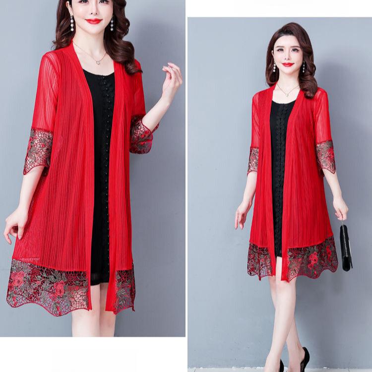 Sonnenschutzkleidung Damen Oberbekleidung Eisseide Strickjacke Dünne Außenschicht Mesh Spitze Top Mittellanges Hemd