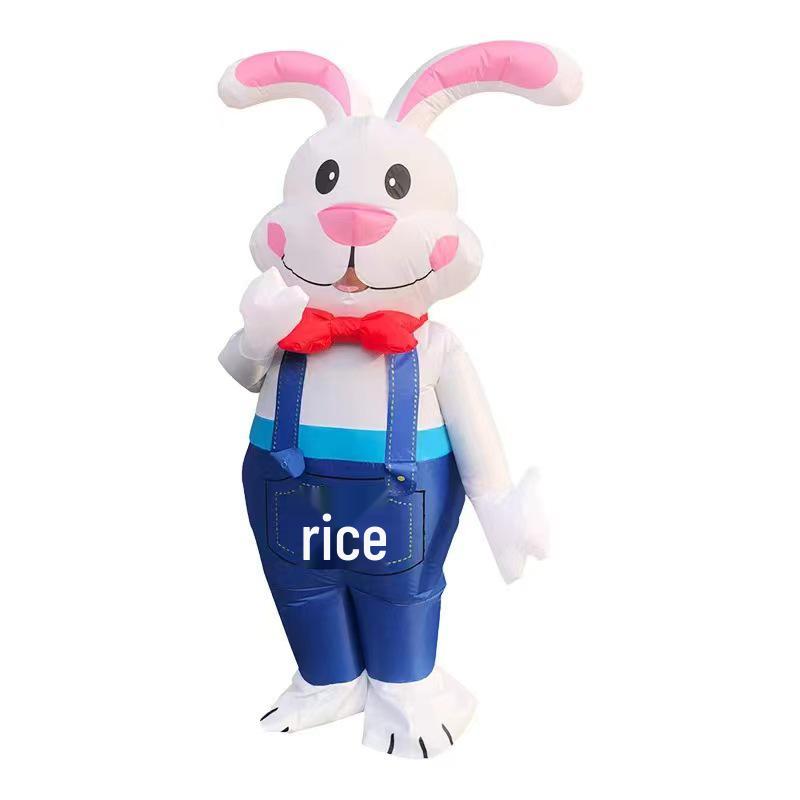 Cycling Style Full Body Easter Bunny Inflatable Costume - Blue Pink Festival Cosplay Doll