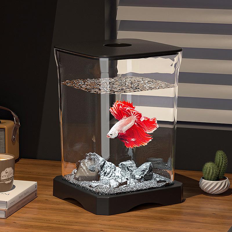 Compact Ornamental Fish Tank for Home or Office - Ideal for Small Goldfish and Desktop Landscaping.