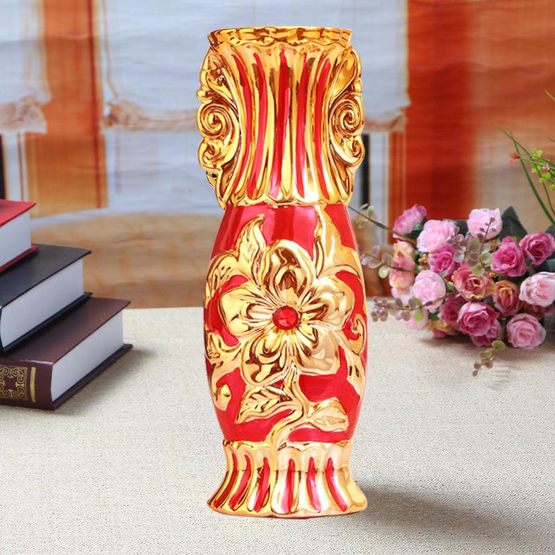 European Ceramic Vase Ornament, Gold Wedding Gift, Living Room Decoration, Soft Home Furnishing