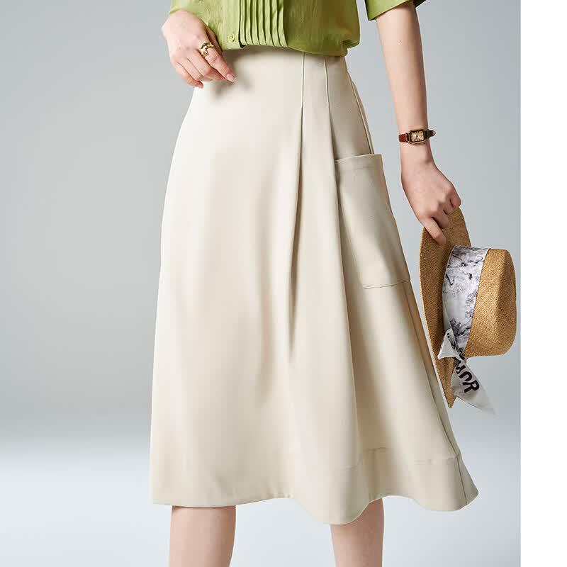 Wudao Elegant High-Waist A-Line Midi Skirt