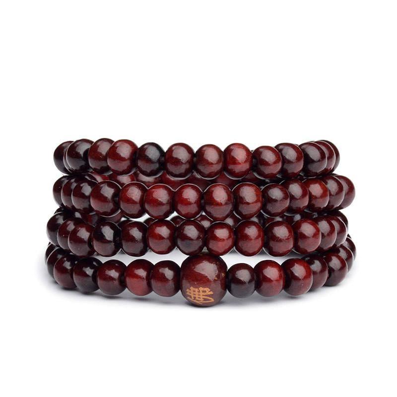 Chinese Amulet 6mm Natural Wood Buddhist 108 Bead Bracelets Buddha Bangles Meditation Prayer Unisex Men Women Vintage