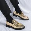 Pointed-toe patent leather glossy rivet leather shoes for men's business formal wear British casual gold performance shoes