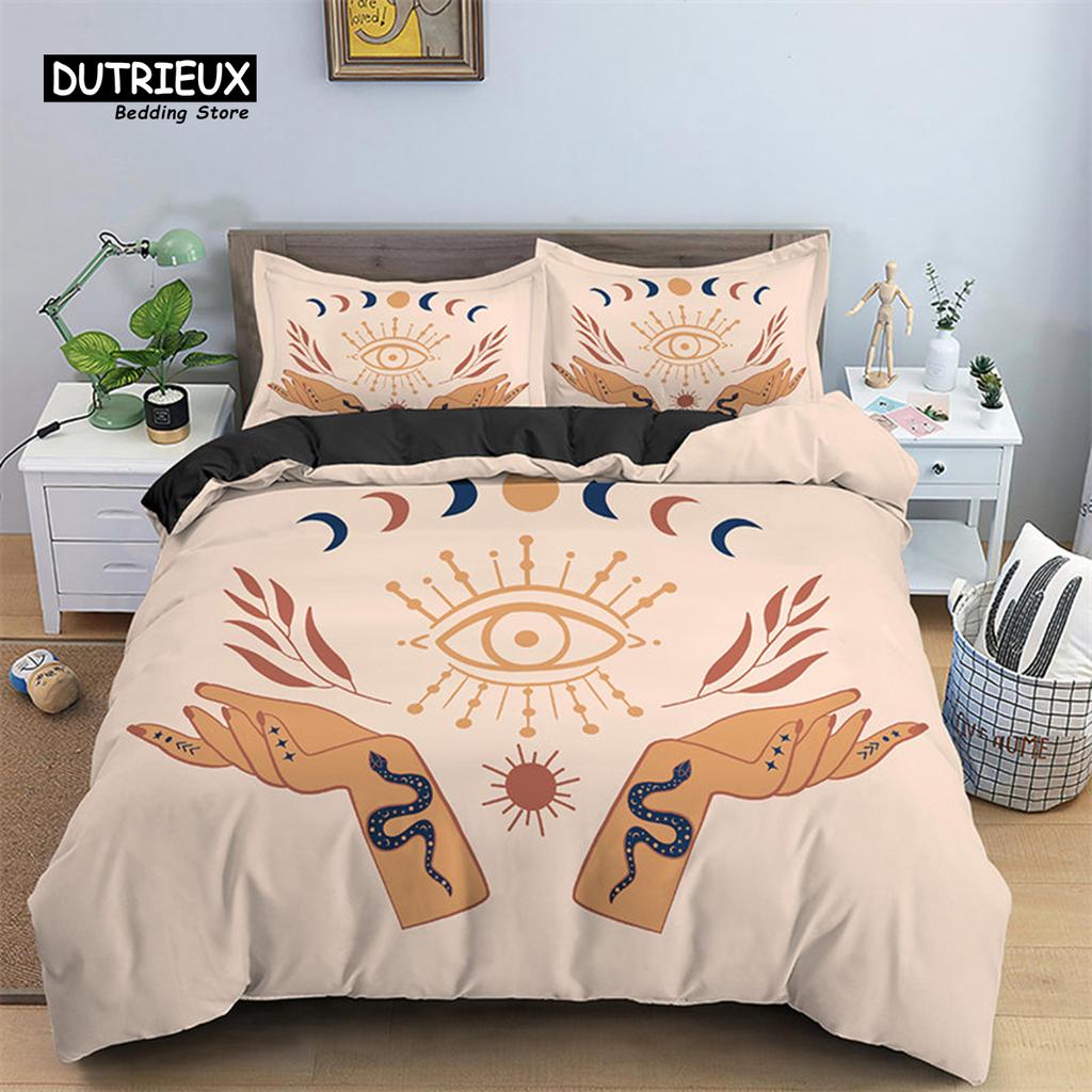 Sun And Moon Duvet Cover Mystical Hamsa Hand Bedding Set Microfiber Divination Eyes Comforter Cover King For Kids Adult Bedroom