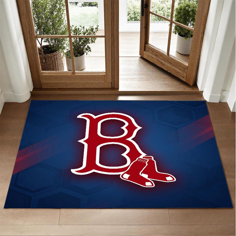Boston Red Sox Design Crystal Velvet Rug Soft Decorative Mat for Bedroom Entrance
