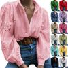Women's Fashion Casual Hollow-Out Puff Sleeve Solid Color Long-Sleeve Top