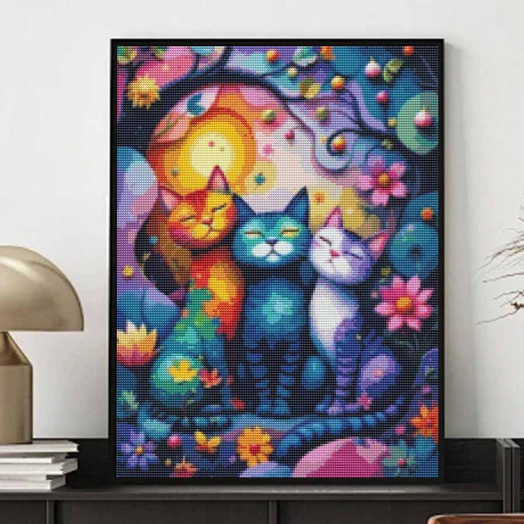 Cute Cats Full Round Drill Diamond Painting Kit DIY Sparkle Art Canvas for Adults Relaxing Craft and Home Decoration Gift Idea Set