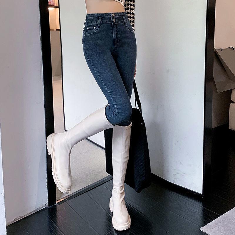 Damen Superweiche Übergröße Hochelastische Slim-Fit Jeans - Skinny Herbst Doppelknopf.