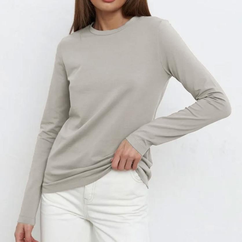 

Футболка GMXIA из хлопка, весенняя женская мода, универсальный свитер для поездок на работу, с круглым вырезом и длинным рукавом XXXXL светло-серый