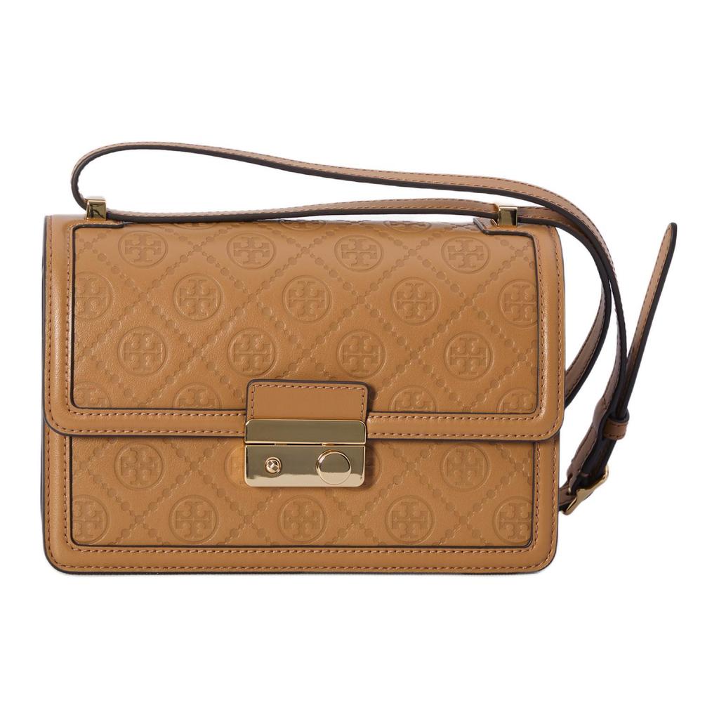 Tory Burch T Monogram Embossed Leather Tote Crossbody Shoulder Bag Women Bags Light-Brown 160210200