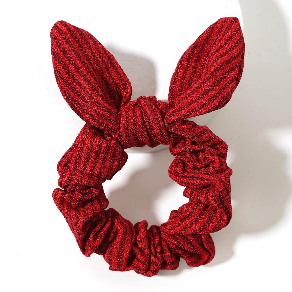 Striped Rabbit Ear Bow Headband - Pure Cotton Korean Style Elastic Hair Tie