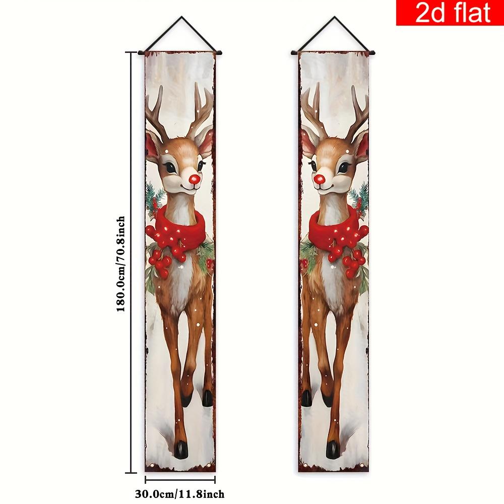 Merry Christmas Couplet Banner Sika Deer 1 Pair Polyester Indoor Outdoor Decor