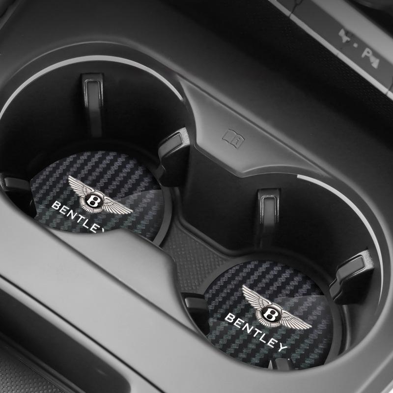 Waterproof Non-Slip Water Cup Pad 2pcs Car Coaster for New Bentley Flying Spur Continental GT Bentayga Mulsanne Auto Accessories