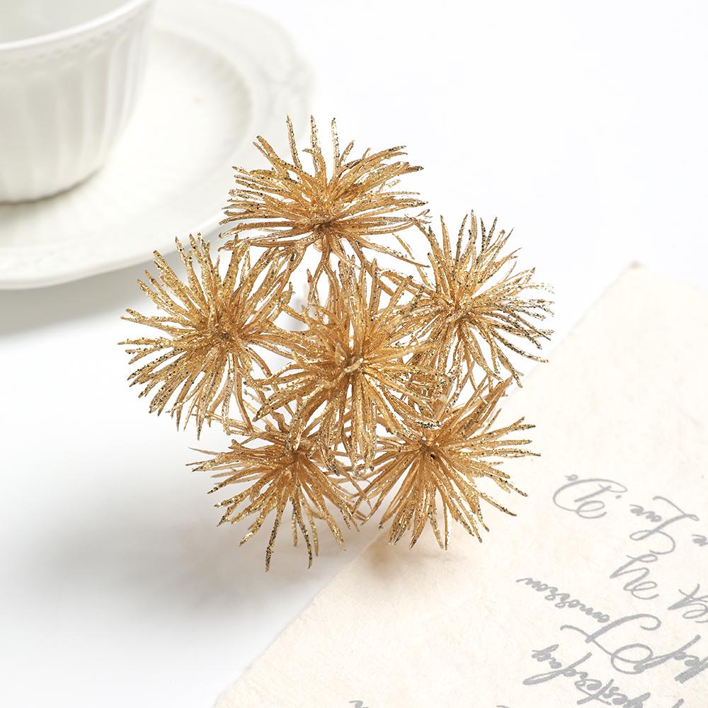 1/2 шт. Золотой Серебряный Букет Искусственных Цветов 9 см Искусственное Растение для Домашнего Декора, Товары для Вечеринок, Садовый Рождественский Декоративный Аксессуар 1Pcs золотой