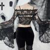 GMXIA Dark Style Sexy Blouse Female Button Stitching Lace See-through Long Sleeve Blouse Cardigan