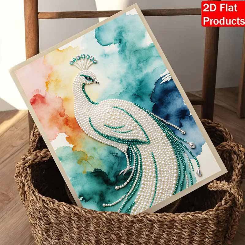 Elegant Peacock Pearl Kit 5D DIY Round Rhinestone Art for Adults Relaxing Handmade Wall Decor Holiday Gift Frameless