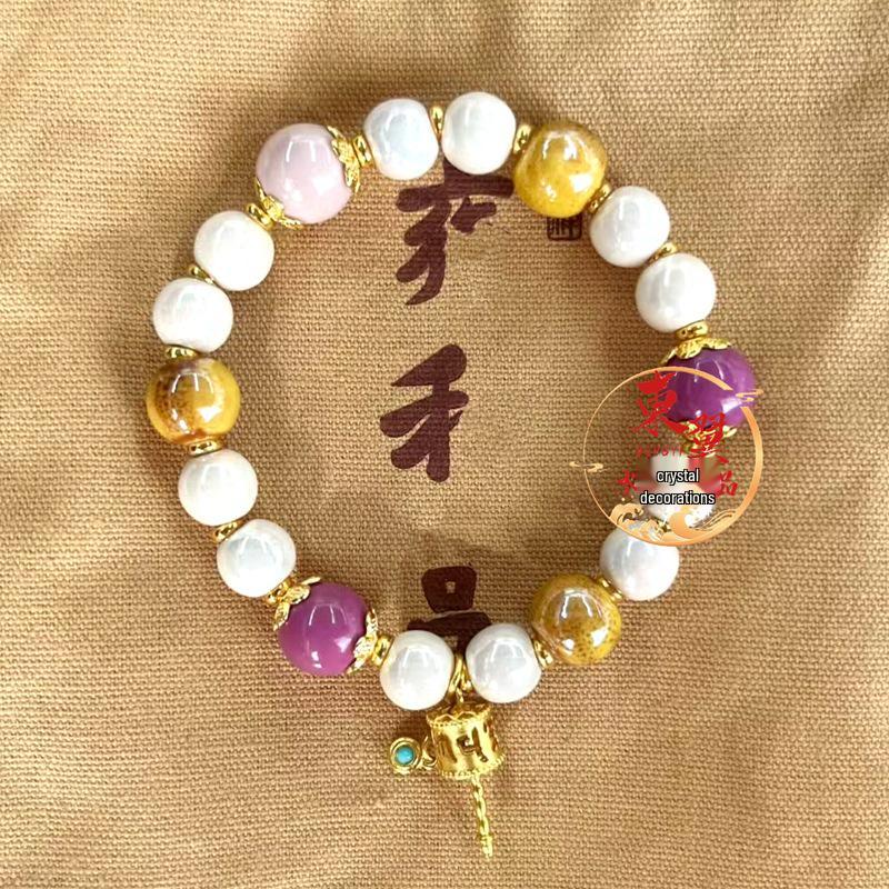 Colorful Incense Ash Porcelain Bead Bracelet with Gold Foil Accents for Women