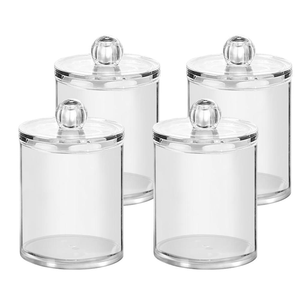 Glass Holder Dispenser For Bathroom Clear Canister Jar For Cotton Swabs, Balls, Pads, Floss Picks, Small Containers For Makeup Storage