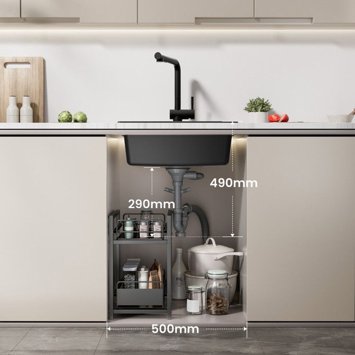 Kitchen Sink - Granite - 50x44cm - 1 Bowl - Anthracite Black - Undermount