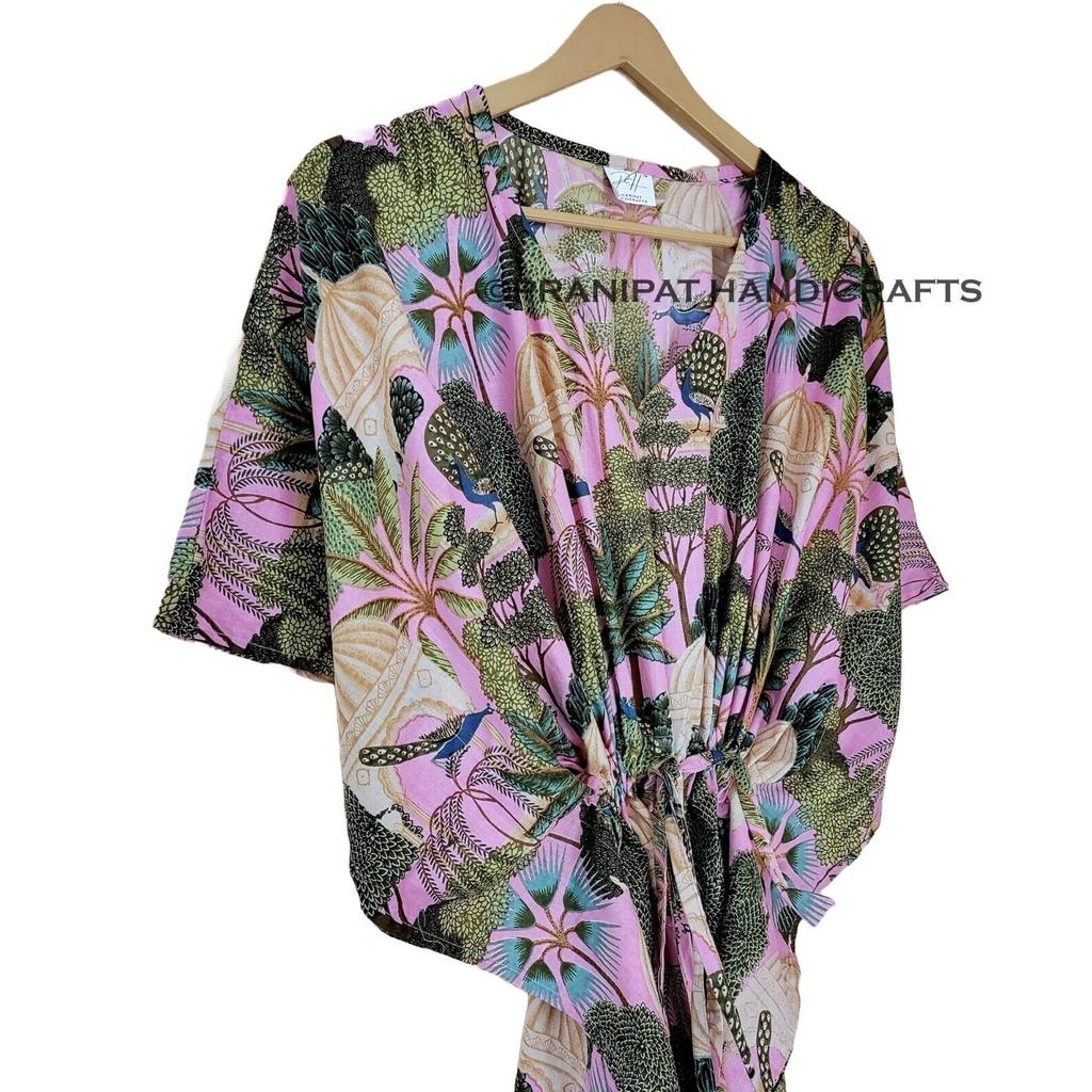 Femei Roz Bebe Imprimeu Păun Bumbac Mărimi Mari Rochie Caftan Maxi de Plajă CKFTN-SCRN-FULL-BUYIT-068