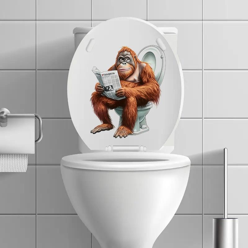 3D Funny Cartoon Monkey Reading Newspaper Toilet Wall Sticker Self-Adhesive Waterproof Removable Bathroom Home Decor Art