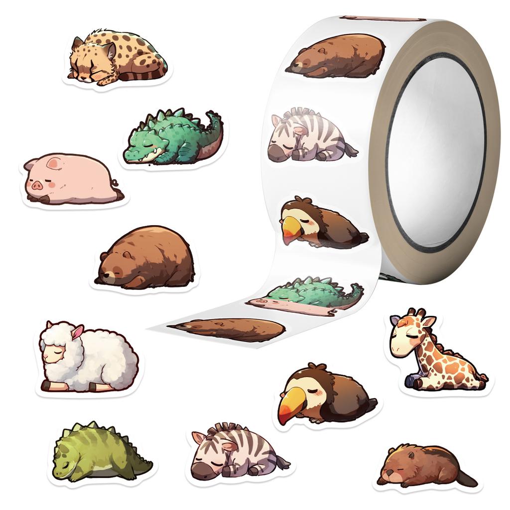 500 Pictures/roll Roll Sticker Tape Cartoon Sleepy Animal Handbook Material Decorative Envelope Mouth