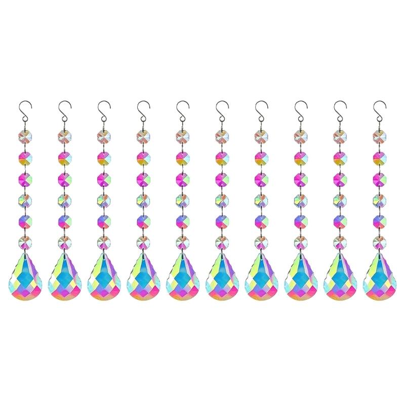 Glass Sunlight Pendant Set, 10 Piece Faceted Accent for Window Display, Party Styling and Home Room Display Use