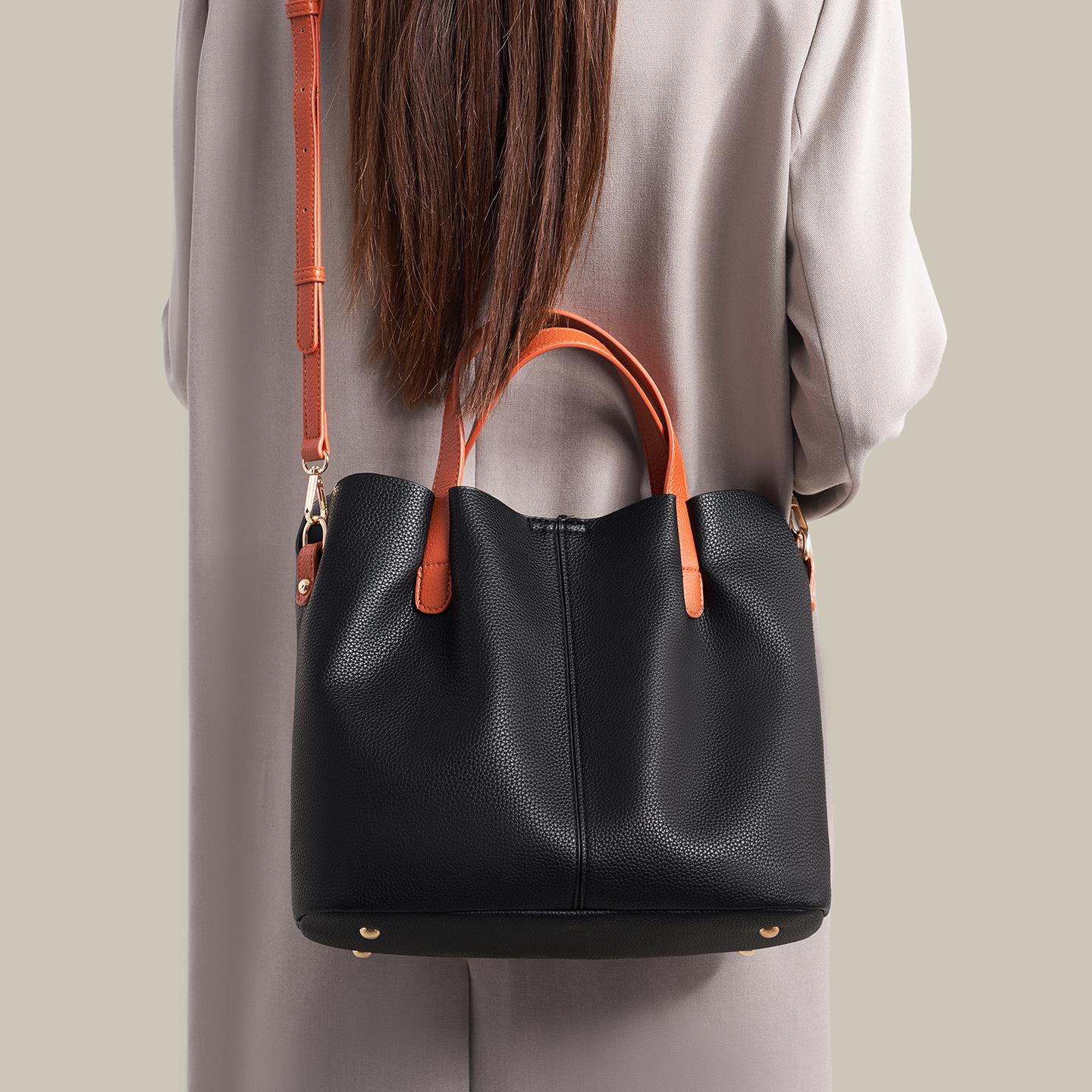 

Autumn and winter mother bag trendy versatile fashion large capacity portable shoulder messenger bag commuter bucket чорний