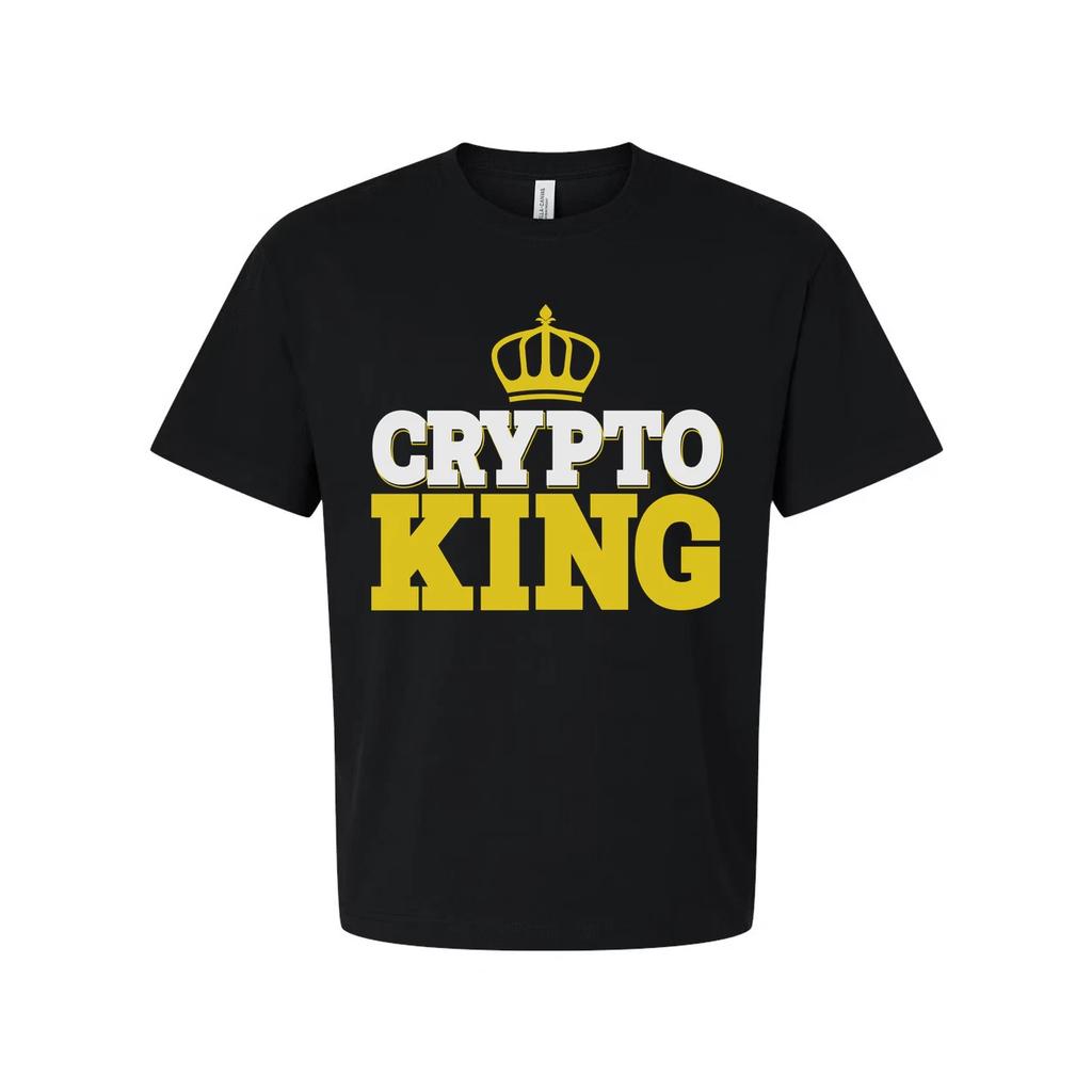 Crypto King Graphic Unisex T Shirt With Crown Emblem And Bold Yellow Lettering F