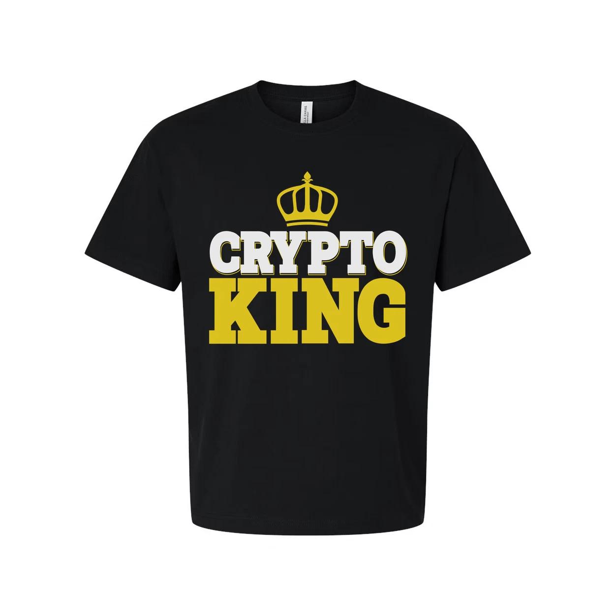 Crypto King Graphic Unisex T Shirt With Crown Emblem And Bold Yellow Lettering F L