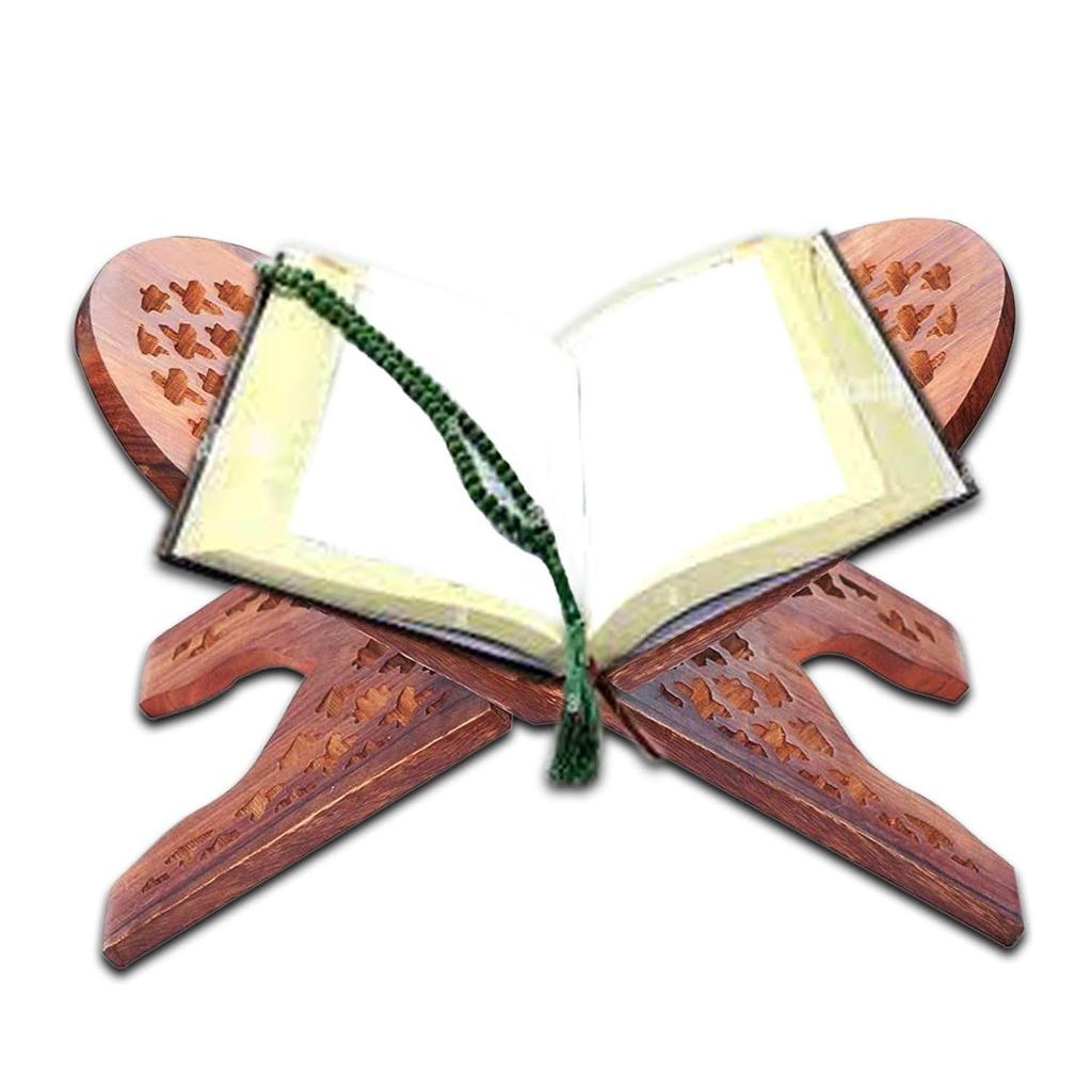 Wooden Hand Carved Holy Book Stand for Quran, Bible, Bhagwat, Gita, Ramayana & Guru Granth Sahib, Reading Rehal Stand