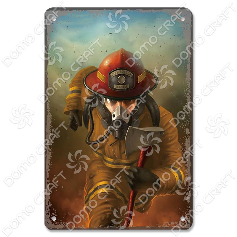 Vintage Fireman Tin Sign Metal Plate Classic Firefighter Movie Metal Poster Wall Decor for Garage Club Hotel Home