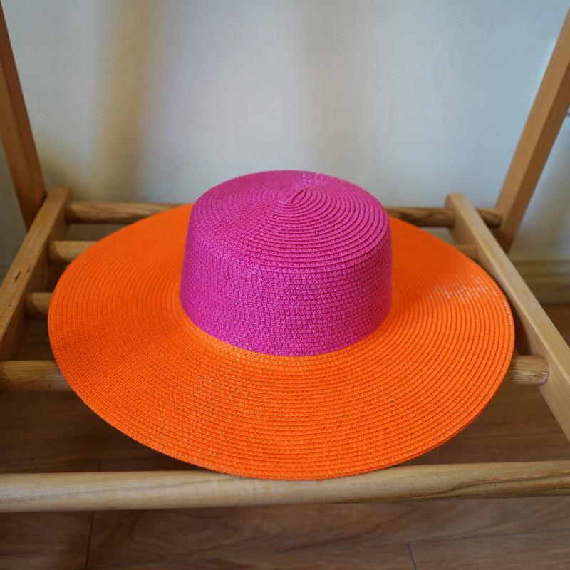 

202406-pan-rose red Orange soda color summer travel daily wide brim holiday lady fedoras cap women leisure panama jazz hat head size 57cm помаранчевий