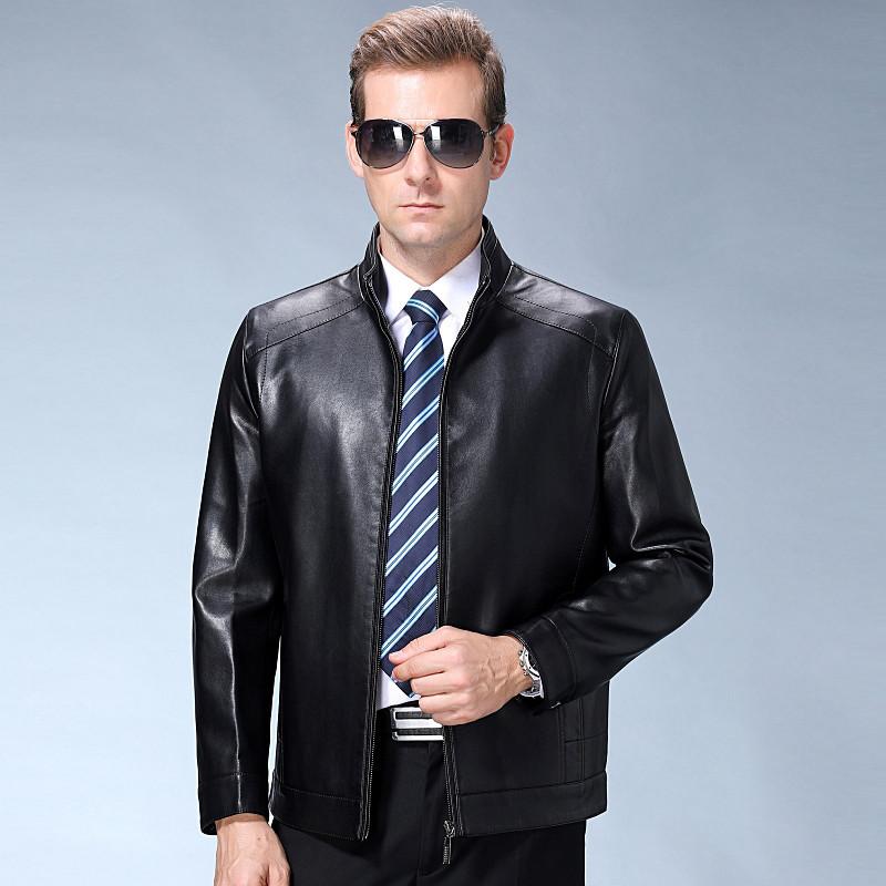 

Весна, осень и зима. Мужская кожаная куртка из овчины с воротником-стойкой. Для людей среднего и пожилого возраста. Теплая бархатная кожаная куртка. 195