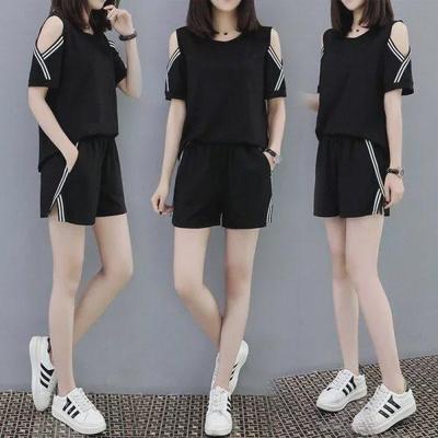 Damen Off-Shoulder Modischer Zweiteiler - Kurzärmeliges Oberteil & Lockere Shorts