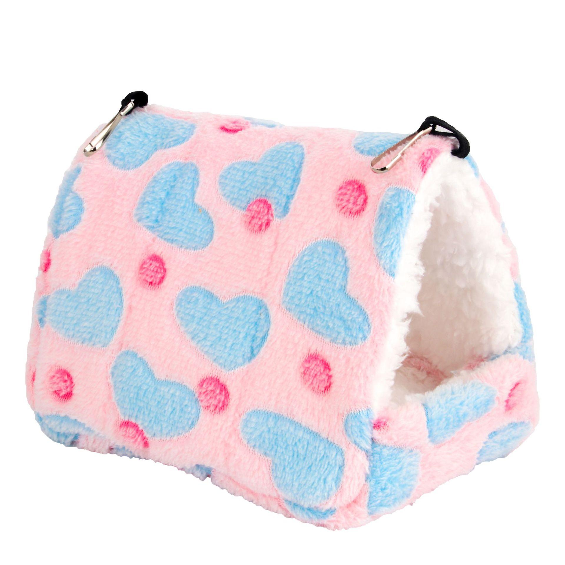 

1 шт. коралловый флис с точечной печатью, маленький пенопластовый домик для домашних животных, подвесная кровать для хомяка, для мелких животных, белка, попугай, хлопковое гнездо розовый