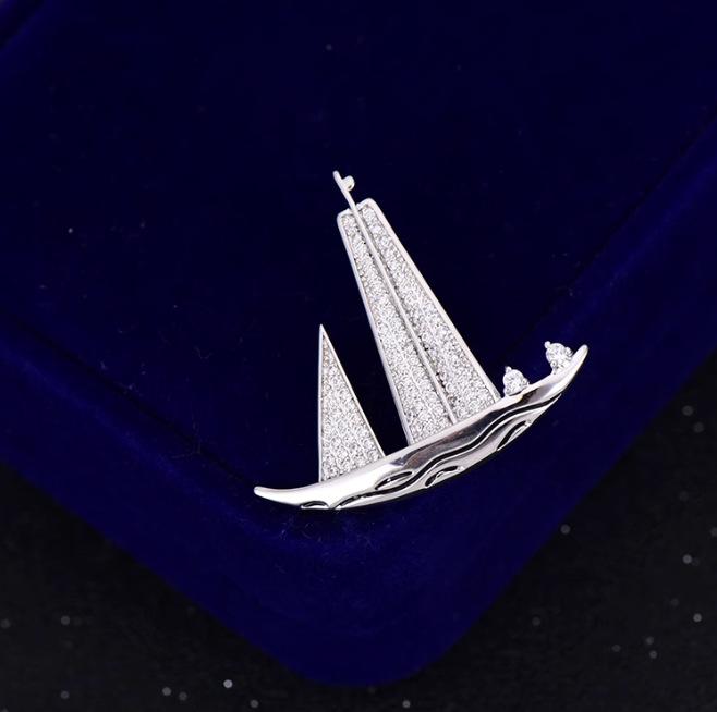 

Business Suit Breastpins Sailboat Brooch Shirt Collar Pin Clothes Accessories Golden Silver Long-Lasting Elegant срібний