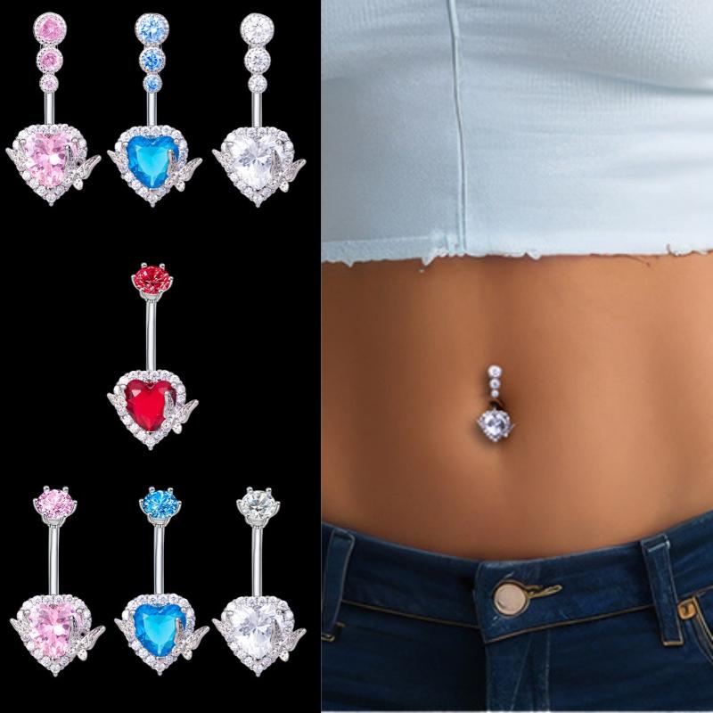 Fashion Butterfly Heart Belly Button Ring Shiny Zircon Navel Piercing Ring For Women Sexy Body Jewelry Accessories Gifts