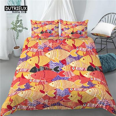 Luxury 3D Color Fish Print Home Living  2/3Pcs Comfortable Duvet Cover PillowCase Kids Bedding Set Queen and King EU/US/AU Size